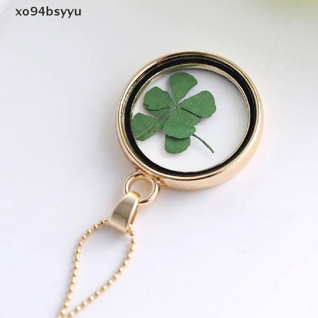 Vòng cổ Xo94Bsyu Mặt Cỏ Bốn Lá Khô Tự Nhiên Bằng Nhựa Resin Trong Suốt