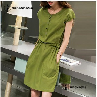 Đầm midi chữ A màu trơn phong cách Hàn Quốc