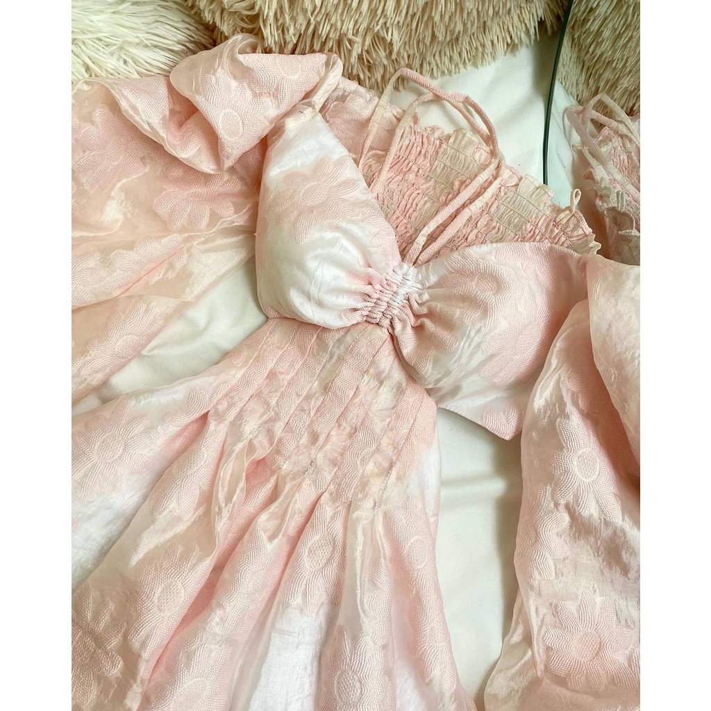 Đầm Xoè Hoa Nổi Cut Out Khoét Eo Sexy, Đầm Váy Thiết Kế Cao Cấp Trendy KC1382