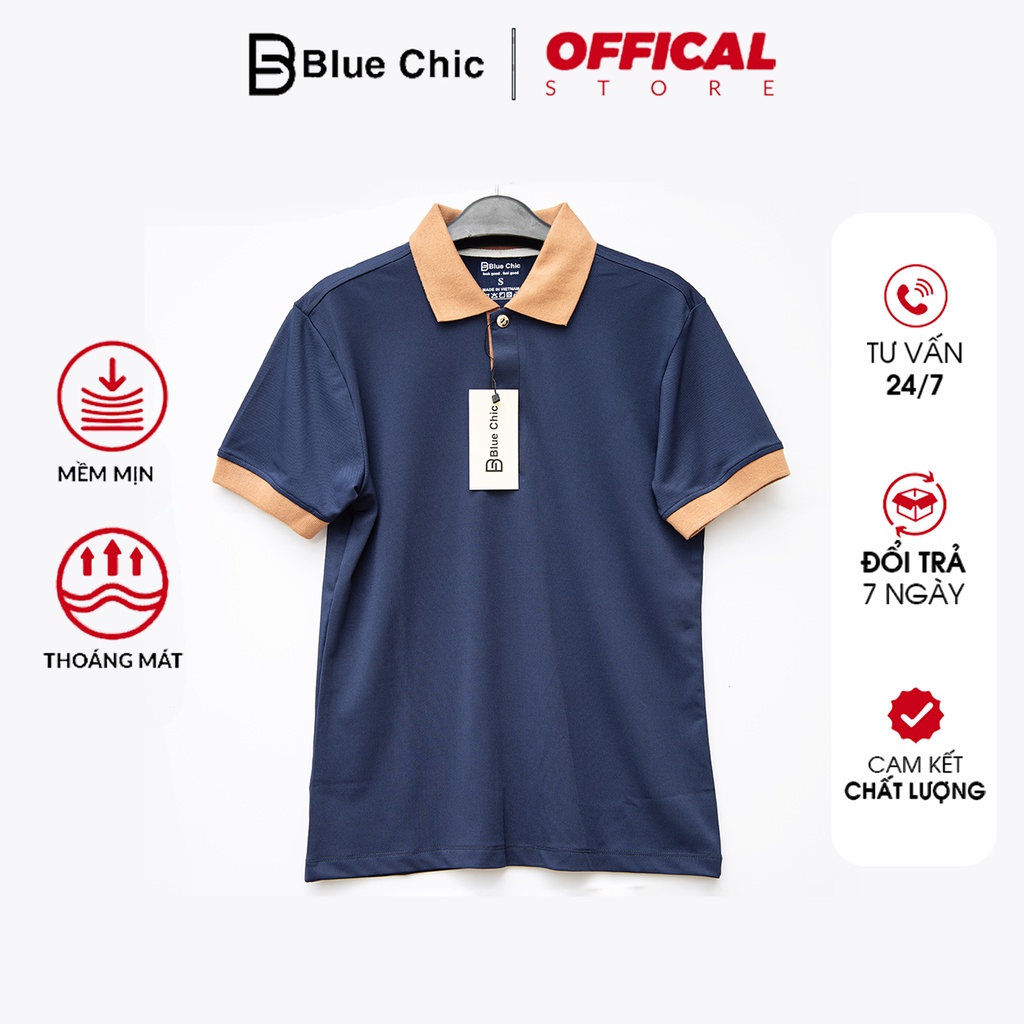 Áo Thun Polo Xanh Đen Nam Basic Cổ Vàng Bẻ Vải Cá Sấu Poly Cao Cấp Chuẩn Form NF002