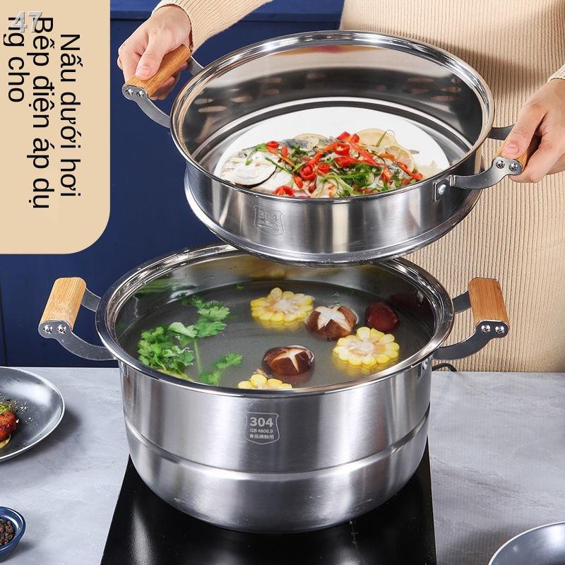 FTủ hấp thực phẩm 304 inox Gia dụng hai lớp dày công suất lớn bếp từ ba bốn nồi ga