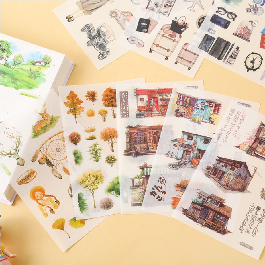 Set 6 tấm sticker giấy washi 15 x 10 nhiều mẫu tự chọn