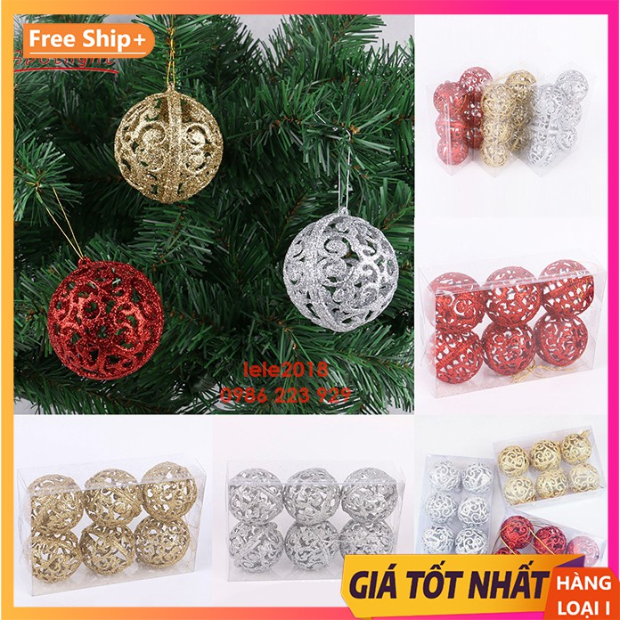 Bộ 6 quả châu 6cm xuyên thấu độc đáo trang trí giáng sinh noel