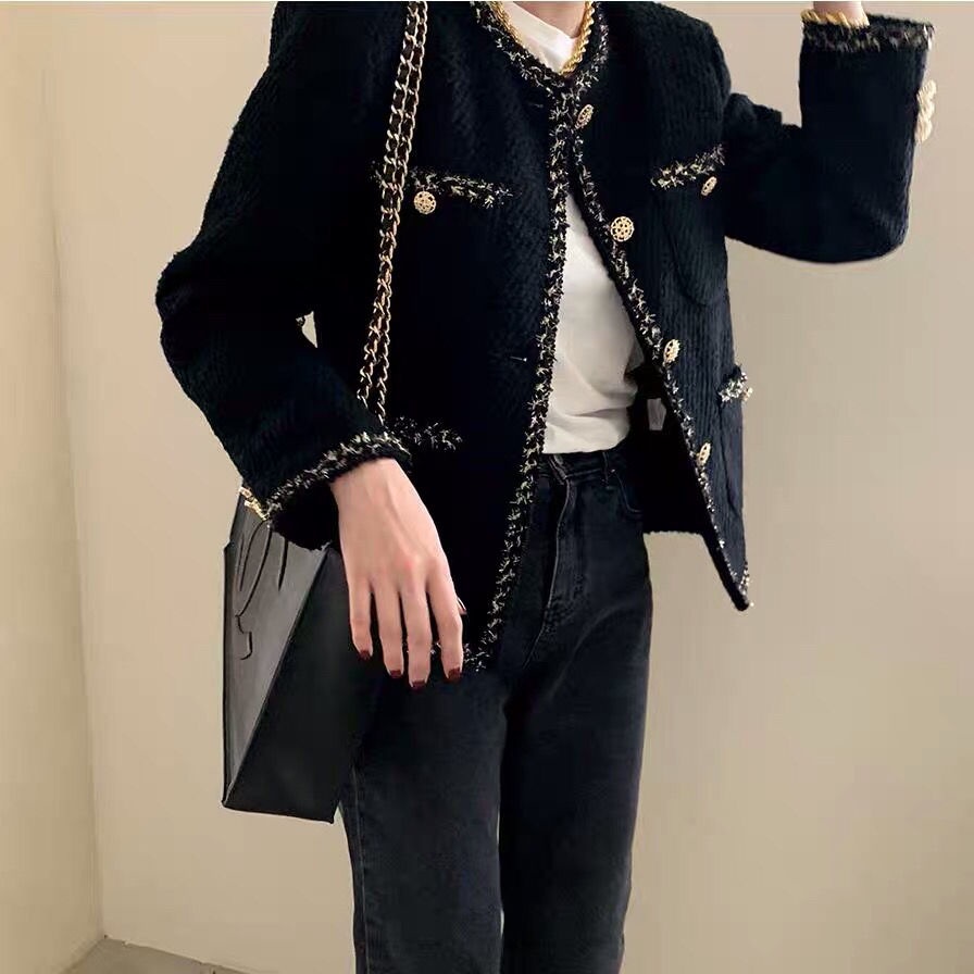 【77】Áo khoác dệt kim dáng rộng màu đen phong cách Hàn Quốc thời trang mùa đông cho nữ
