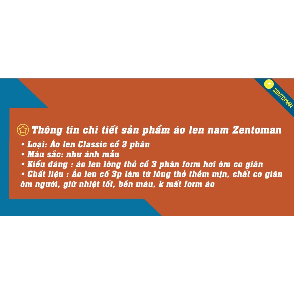 Áo len nam ZENTOMAN lông thỏ trung niên CLASSIC cổ 3 phân mềm mịn, giữ nhiệt, co giãn AL2155