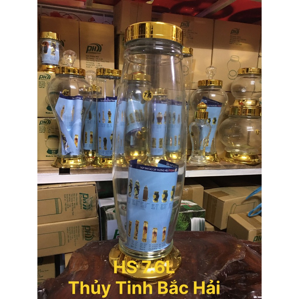 BÌNH THỦY TINH VÀ HŨ THỦY TINH NGÂM RƯỢU HS7.6L SX Tại Viêt Nam - THỦY TINH BẮC HẢI