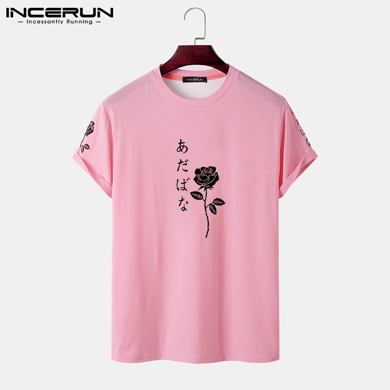 Áo thun INCERUN tay ngắn cổ tròn in họa tiết phong cách Nhật Bản đơn giản thời trang dành cho nam