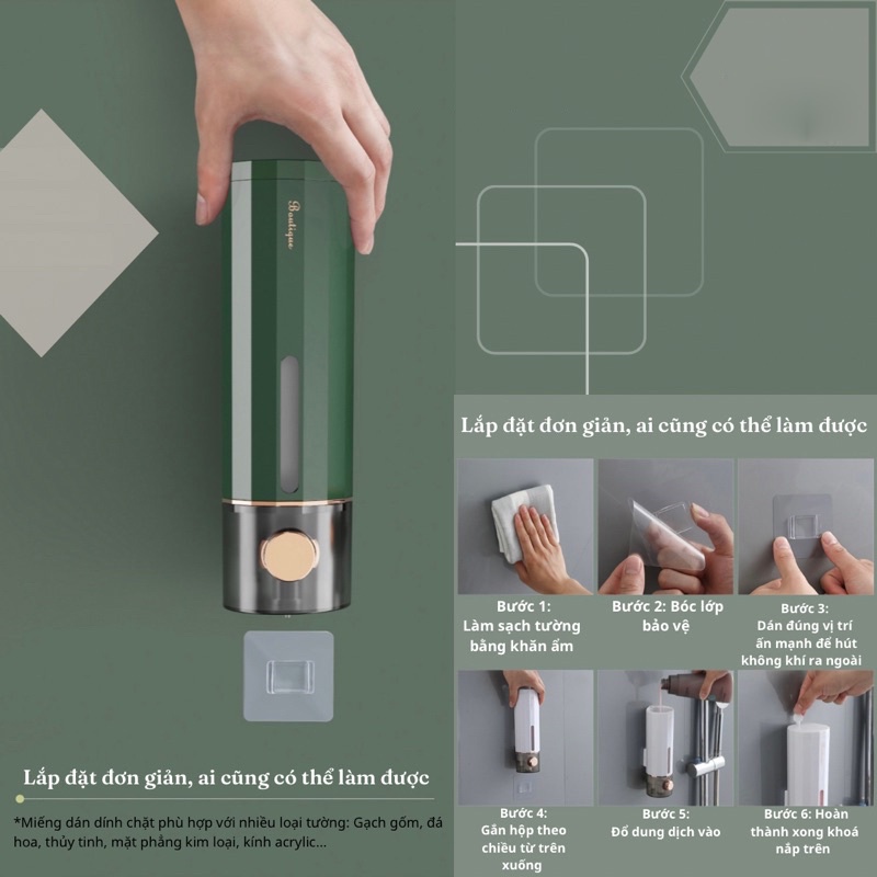 Hộp đựng sữa tắm, dầu gội đầu Có nút bấm nhả  chất liệu abs dung tích 450ml, bình đựng sữa tắm gắn tường tiện lợi