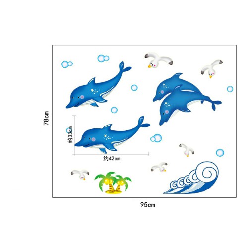 Decal trang trí bốn chú cá heo- DẠ QUANG