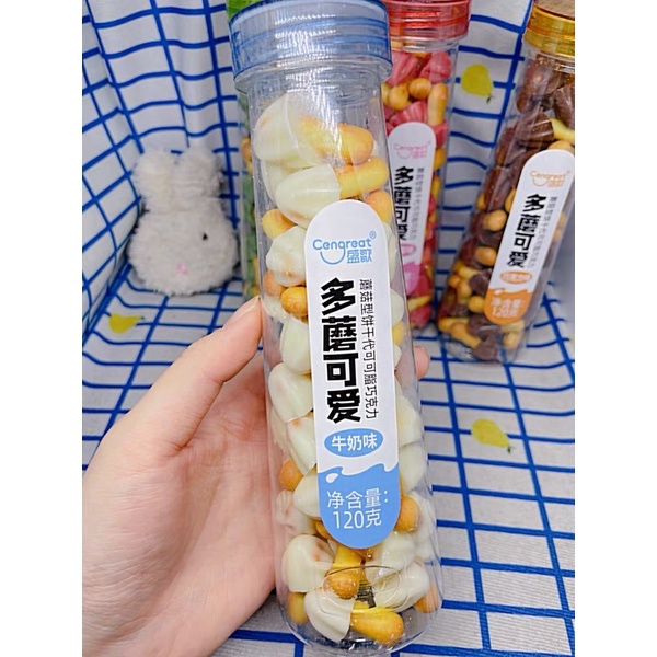 [HOT] Bánh Nấm Phủ Socola Mix 4 Vị [Dâu_Sữa_Socola_Trà Xanh] Chai 120gr Giòn Tan Thơm Béo Siêu Ngon | ăn vặt SAIGONFOOD