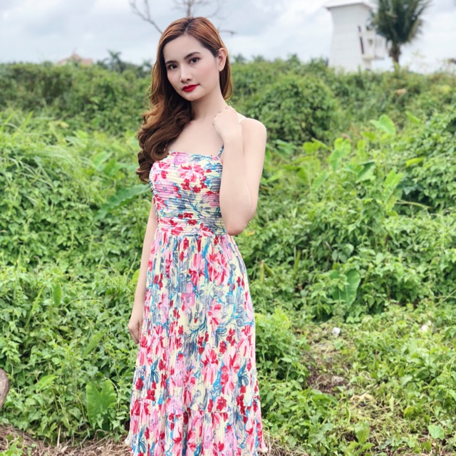 Đầm Maxi 2 Dây Dập Ly Bèo Tầng
