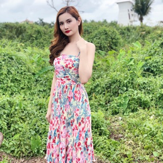 Đầm Maxi 2 Dây Dập Ly Bèo Tầng