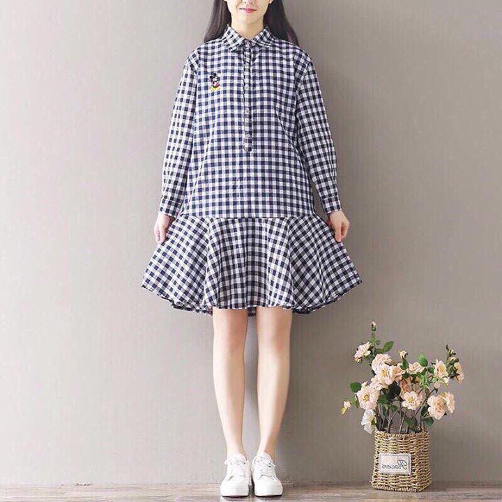 váy babydoll kẻ caro