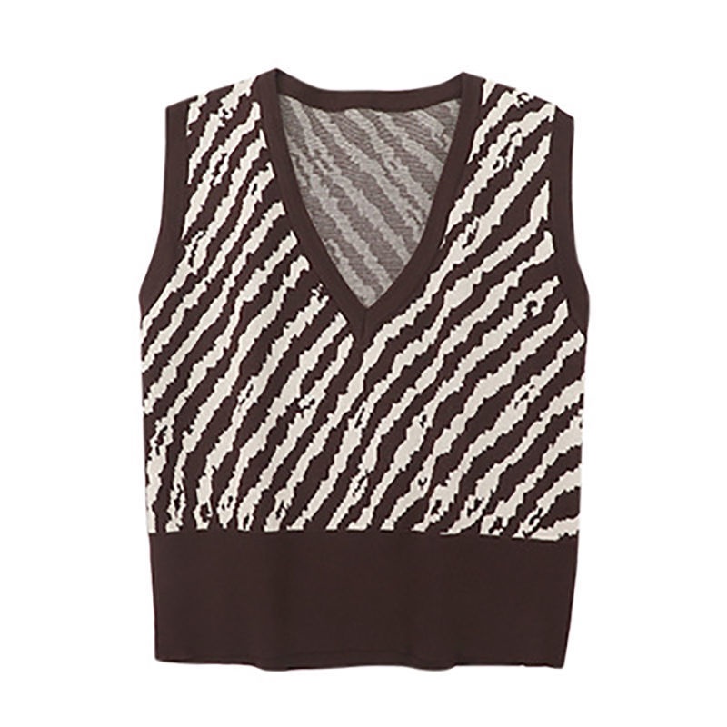 Áo Len Không Tay Dáng Rộng Họa Tiết Sọc Caro Phong Cách Retro Hàn Quốc