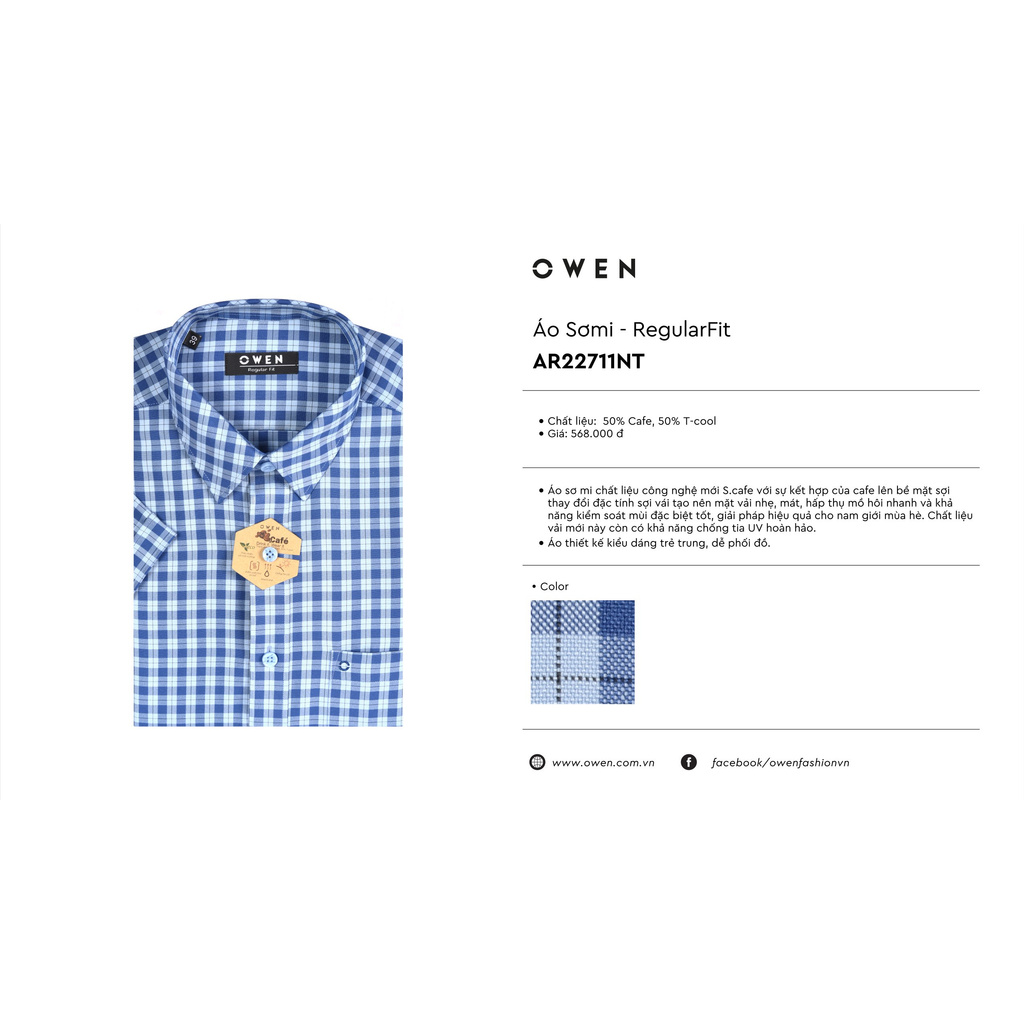 [QUÀ TẶNG KHẨU TRANG] Áo Sơ Mi Nam Ngắn Tay Owen AR22711NT Somi Cộc Tay Công Sở Cao Cấp Màu Xanh đen Kẻ Caro Nhỏ | BigBuy360 - bigbuy360.vn