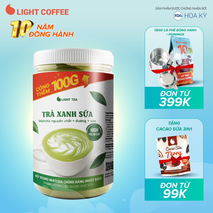 Bột trà xanh sữa, sử dụng matcha chính hãng Nhật Bản, thơm ngon, tiện lợi Light Coffee - Hũ 650g