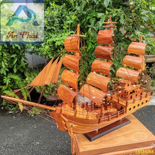 Thuyền Buồm Phong Thủy Gỗ Gõ 60x80cm