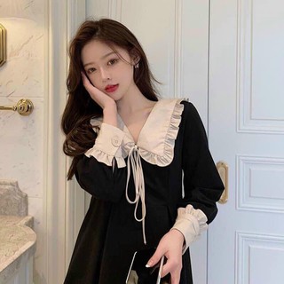 Váy midi cổ sen phối bèo