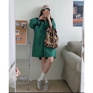Váy sơ mi dài tay dáng trơn basic màu hàn quốc
