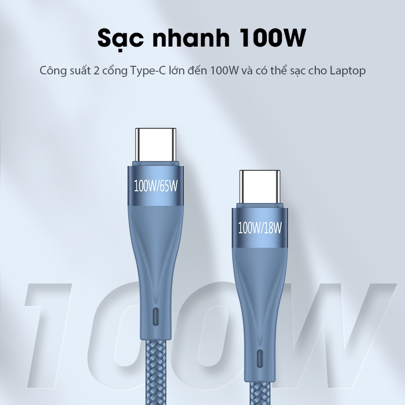 Cáp Sạc Nhanh Type-C to Type-C ACOME ACC-012 100W - 2 Cổng Type C Dài 120cm