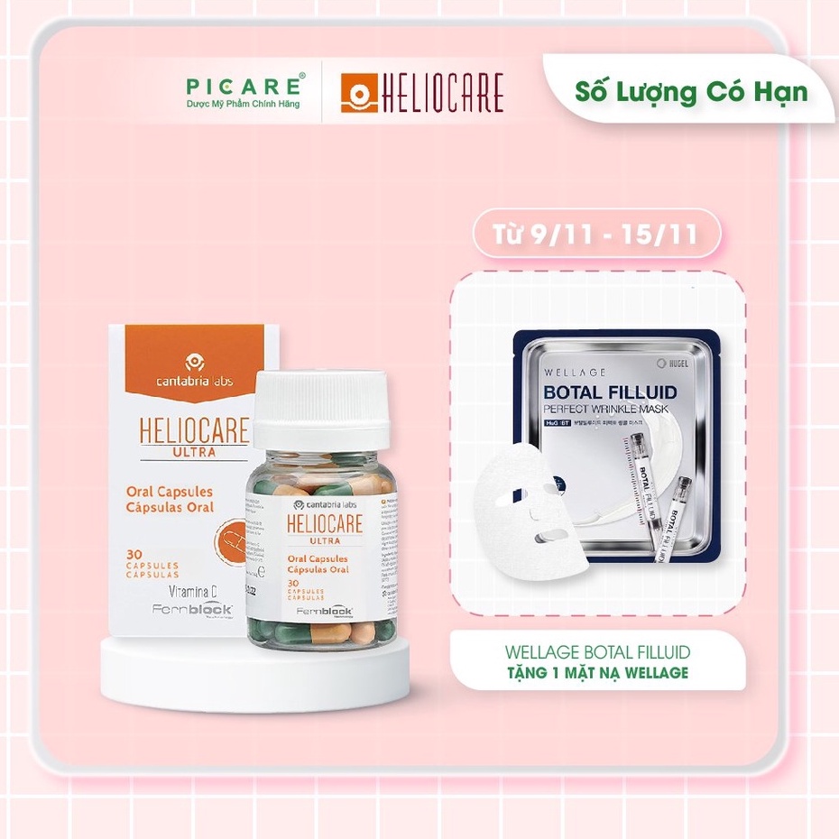 [Mã 1511FMCGSALE giảm 8% đơn 500K] Viên uống chống nắng Heliocare Ultra Oral Capsules 30 viên [ Mẫu mới ]
