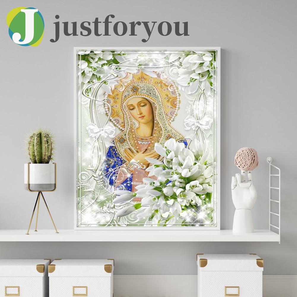 Tranh Đính Đá Treo Tường Hình Đức Mẹ Chúa Jesus 5D 12.1 40x50cm Tự Làm Thủ Công