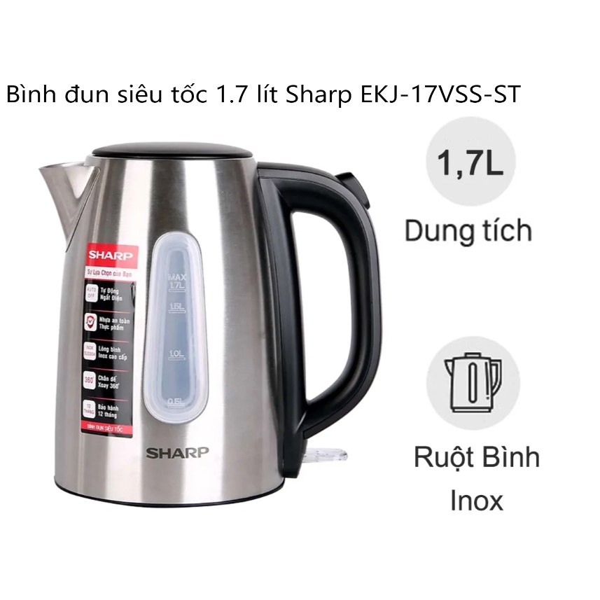 EKJ-17VSD-ST --- Bình đun siêu tốc Sharp EKJ-17VSD-ST (1.7L) --- EKJ-17VSS-ST