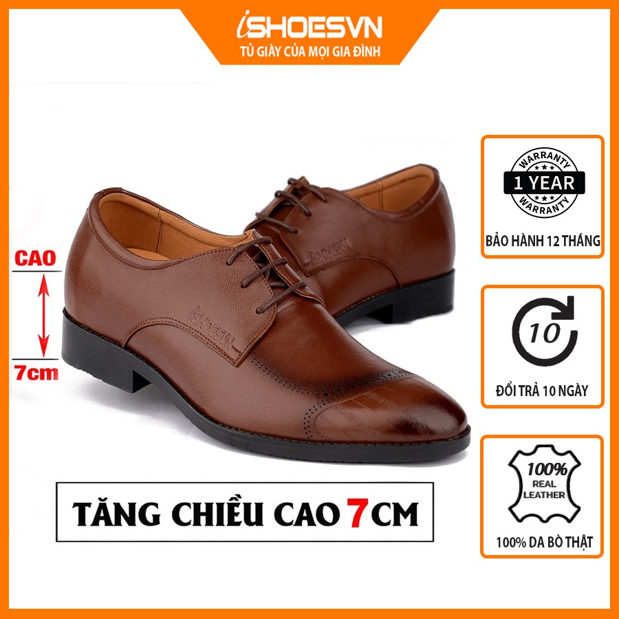 Giày Nam Công sở Buộc Dây Tăng Chiều Cao da bò thật ISHOESVN IS430