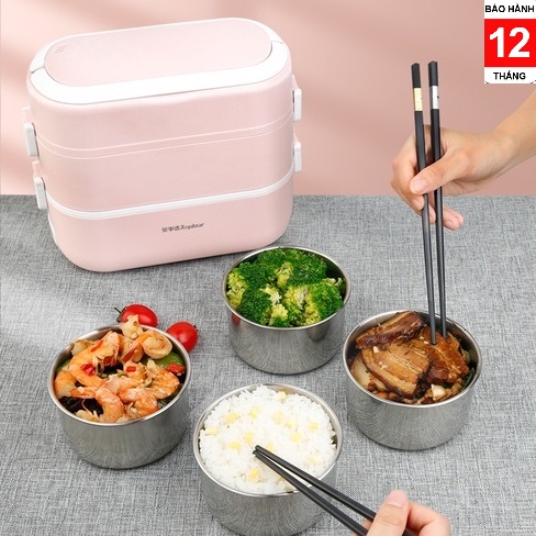 Hộp cơm cắm điện văn phòng 2 tầng 4 ngăn ruột inox có chức năng giữ nhiệt, hâm nóng và hấp thức ăn đa năng