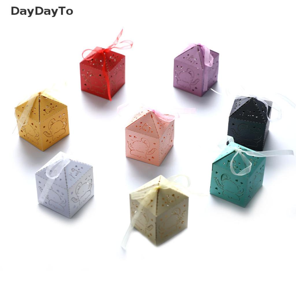 DayDayTo 10Pcs Elephant Laser Cut Wedding Favors Gift Box DIY Hollow Candy Boxes Decor VN