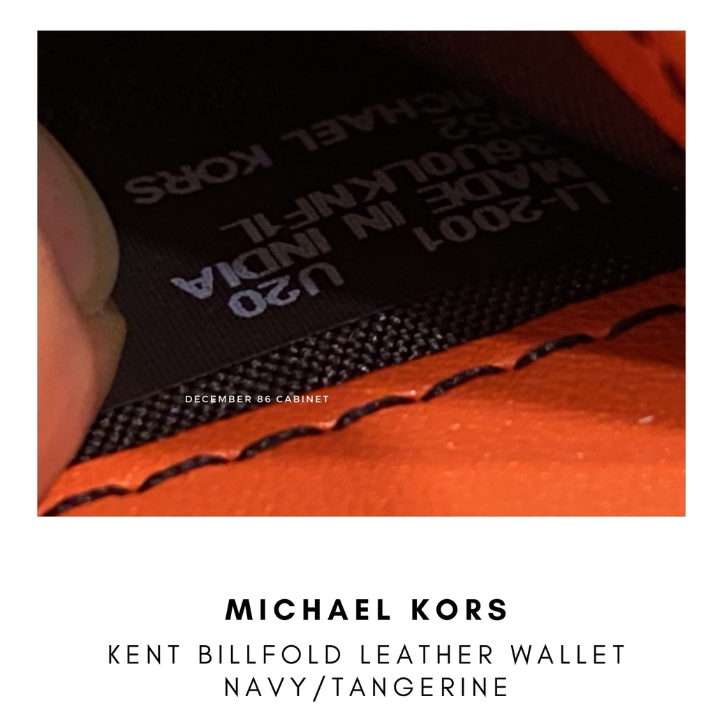 Michael Kors Men's KENT Leather Billfold Wallet, Navy/Tangerine