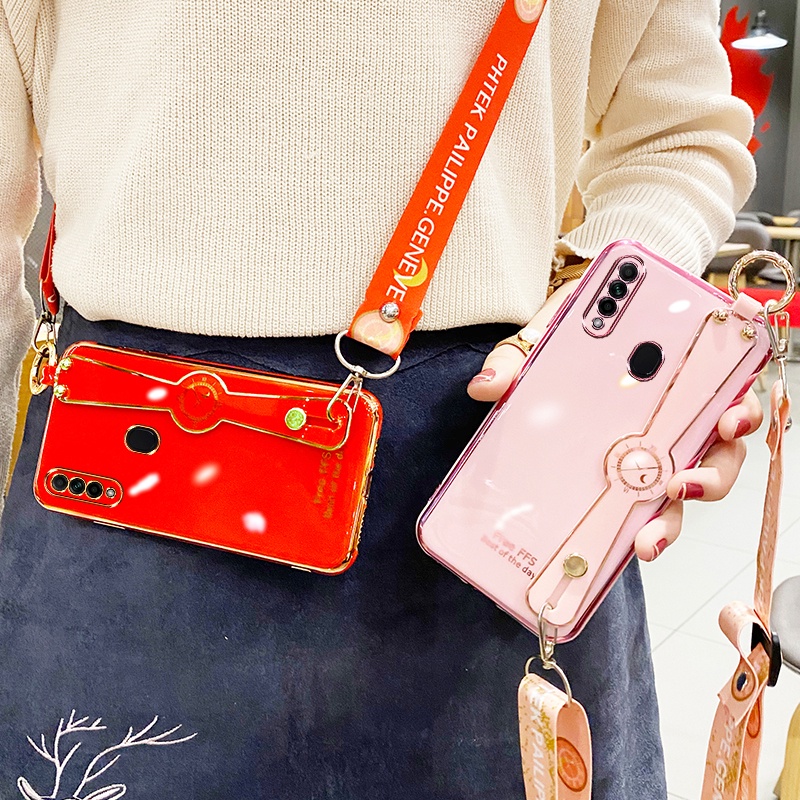 Ốp điện thoại mềm đính đá có dây đeo tay dành cho OPPO A31 2020