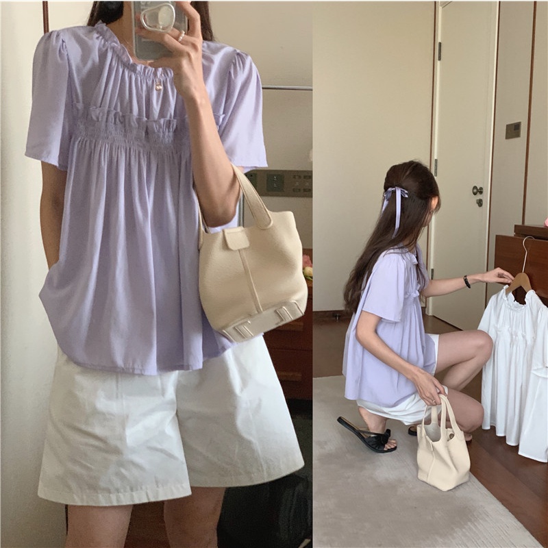 Áo Thun Nữ Ngắn Tay Cổ Tròn Thiết Kế Đơn Giản Thời Trang Mùa Hè Mới