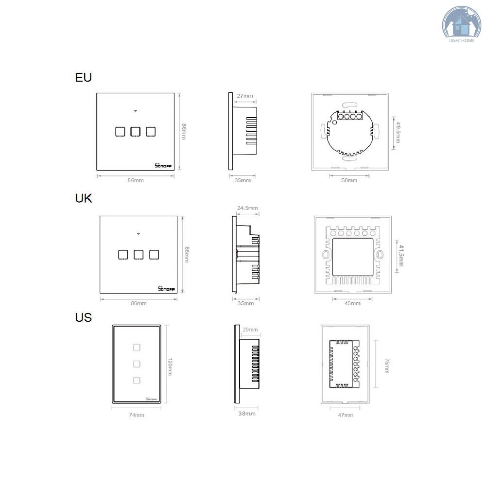 Công Tắc Cảm Ứng Thông Minh Sonoff 1 / 2 / 3 Gang Tx Cho T0 Eu / Uk Ac100-240V