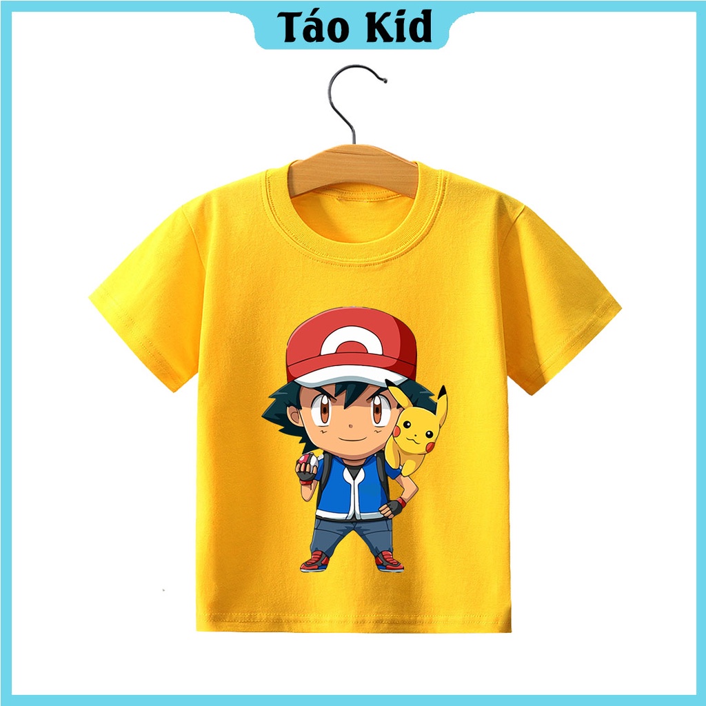 Áo thun bé trai bé gái cộc tay Táo Kid chất cotton in hình Pokémon từ 0 đến 10 tuổi hàng VNXK MT96