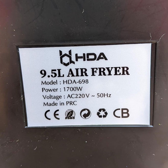 Nồi chiên không dầu HDA - 698 công nghệ Đức – Dung tích lớn 9.5L 8.2L lòng khay rộng – BH 12 tháng