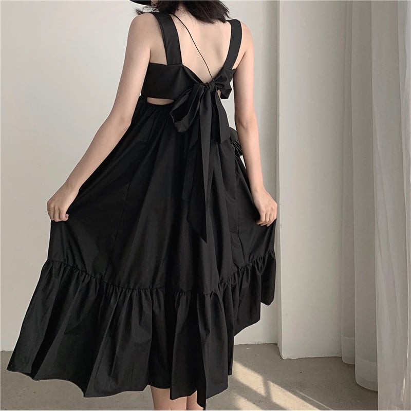 Váy buộc nơ lưng 2 màu freesize - Váy hai dây dáng maxi dáng suông phom rộng buộc nơ lưng chất đũi siêu mát C306