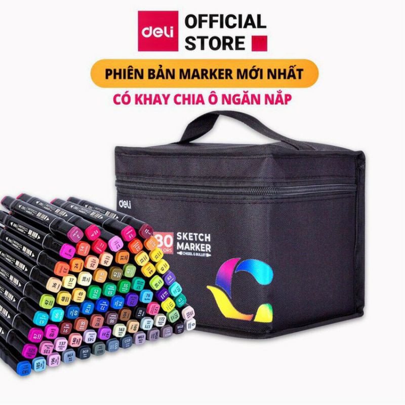 💕Bút màu marker chuyên nghiệp Deli-60Màu - kèm túi vải - 70806