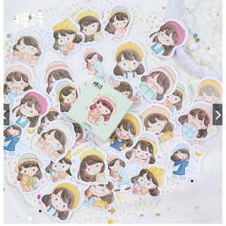 Bộ 45 sticker hình cô gái dễ thương dán trang trí
