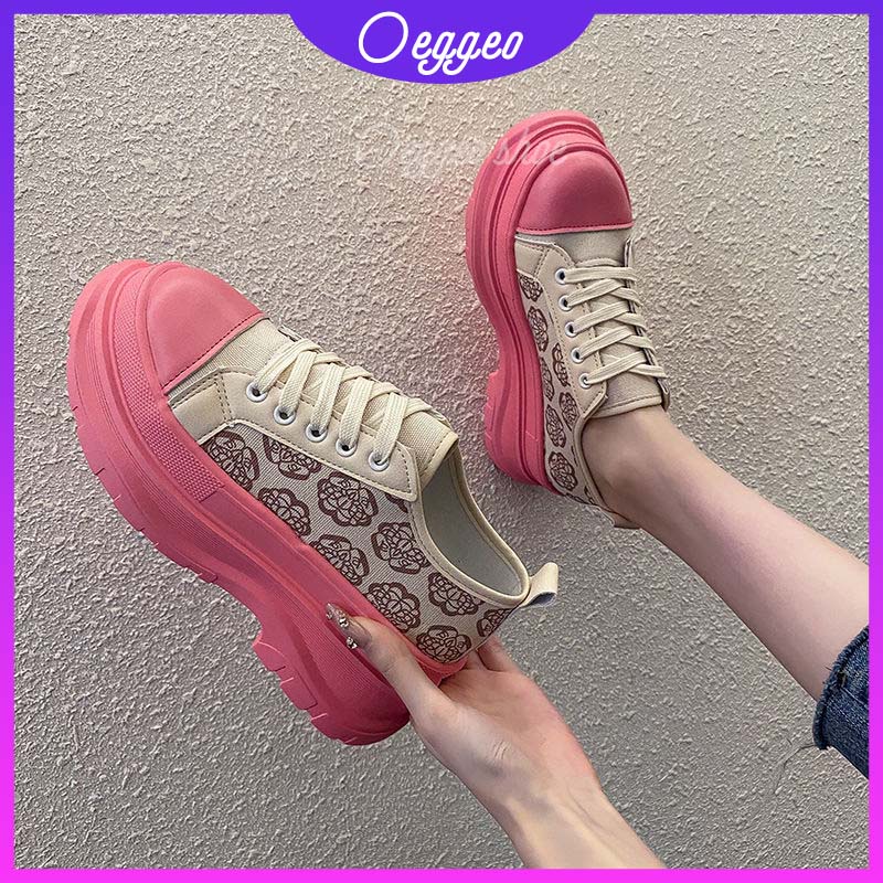 Oeteo Giày Thể Thao Nữ Cột Dây In Hoa Thời Trang
