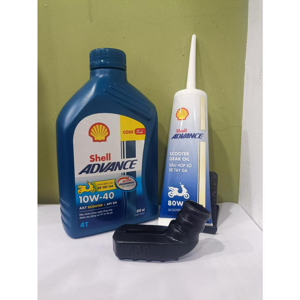 (Tặng Bọc Chân Chống ) KM Combo Nhớt Tay Ga Shell Advance Ax7 Scooter 10w40 0.8L ( 800 ml ) + Nhớt Lap Shell Gear 120ml
