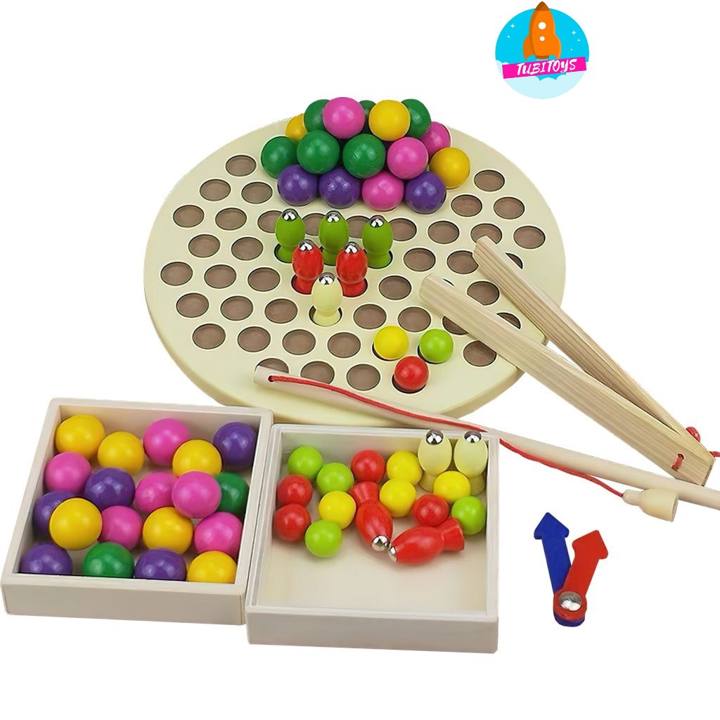 Giáo cụ Montessori cho bé TUBITOYS, Bộ học giờ, câu cá, gắp bi phát triển vận động tinh