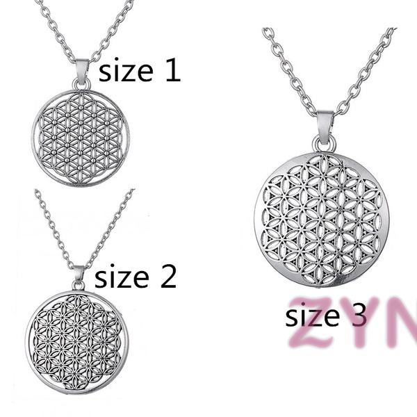 Ready Stock Women Silver Plated Flower of Life Pendant Necklace Geometry Jewelry Gifts &VN