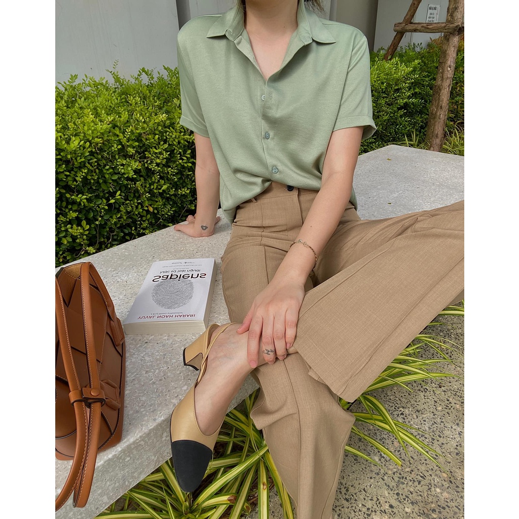 Áo sơ mi tay ngắn lụa tuyết THEKAT.SHOP kiểu dáng thanh lịch