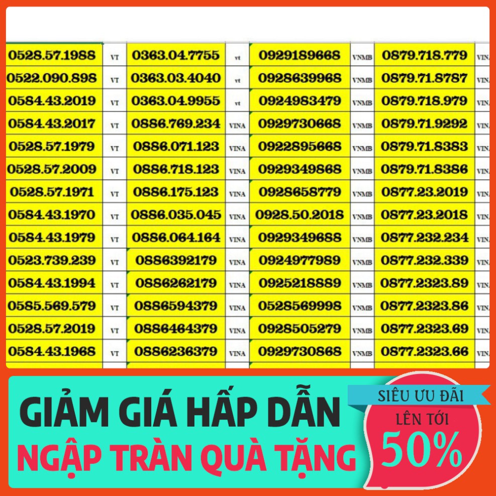 SĂN SÊU MÂY BÀ ƠI SIM SỐ ĐẸP 5 MẠNG ĐỒNG GIÁ 399K – TỨ QUÍ , TAM HOA , THẦN TÀI , LỘC PHÁT, PHONG THỦY , NĂM SINH SĂN SÊ