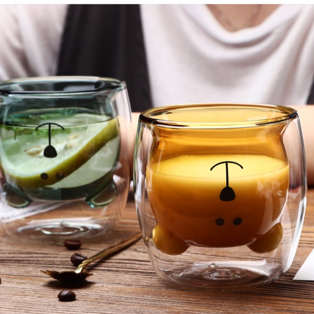Cốc Thủy Tinh Hai Lớp Chịu Nhiệt Hình Gấu Đáng Yêu Ngộ Nghĩnh---270ml