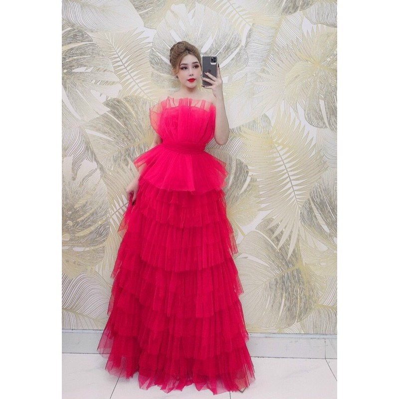 đầm cúp tầng dúm siêu phồng