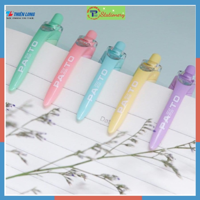 Bút gel bi Pazto Thiên Long mực xanh, nét 0.6 màu cán pastel, tay cầm có đệm cao su, ngòi trơn đều mực GelB039