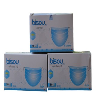 03 hộp Khẩu trang Y tế Bisou 4 lớp màu xanh