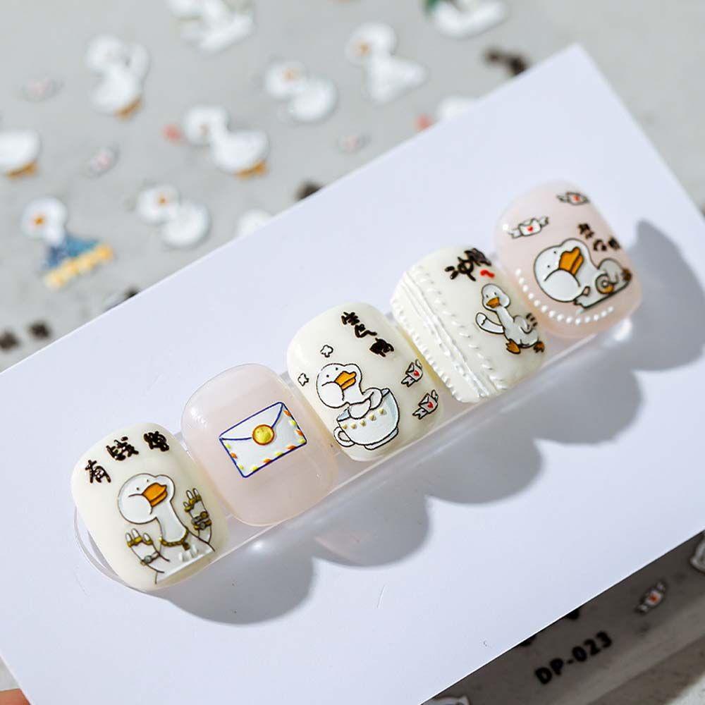 OCEANMAP Miếng Dán Trang Trí Móng Tay 5D Hình Vịt / Gấu Dập Nổi Dễ Thương